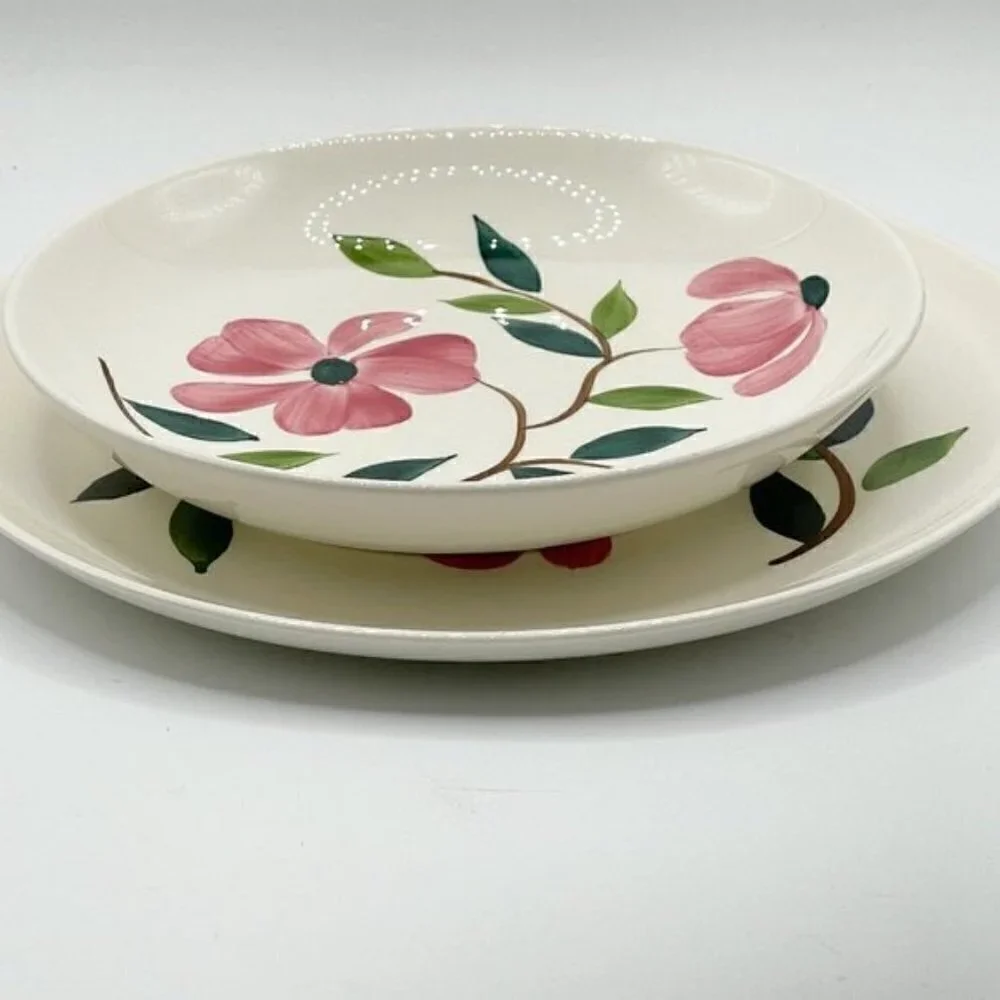 Rio Stetson Vintage Hand Painted Floral Dinner Plate Soup Bowl Set (4 Available)